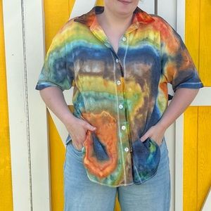 Y & co custom ice dye button up waffle shirt large